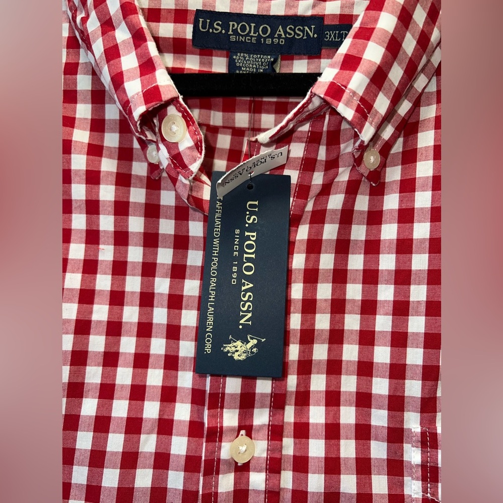 U.S. Polo Assn. Red Gingham Button-Down Shirt 3XLT NWT - Picture 4 of 7